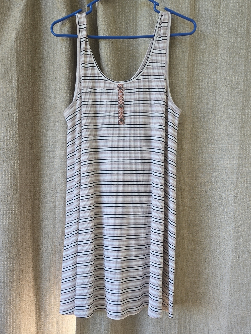 Hem & Thread Cream and Black Striped Tank with Embroidered Placket